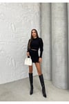 KADIN BİSİKLET YAKA KOLLARI GÜL DETAYLI BLUZ HYN-58009 - SİYAH