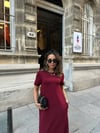 Kadın Bisiklet Yaka Salaş Kesim Maxi Elbise - Bordo