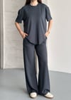 Kadın Bisiklet Yaka Taş İşlemeli Oversize T-Shirt ve Pantolon Takımı - GRİ