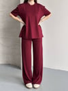 Kadın Bisiklet Yaka Taş İşlemeli Oversize T-Shirt ve Pantolon Takımı - Bordo