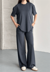 Kadın Bisiklet Yaka Taş İşlemeli Oversize T-Shirt ve Pantolon Takımı - HYN-00000879-006 - GRİ