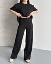 Kadın Bisiklet Yaka Taş İşlemeli Oversize T-Shirt ve Pantolon Takımı - Si̇yah 2