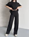 Kadın Bisiklet Yaka Taş İşlemeli Oversize T-Shirt ve Pantolon Takımı - Si̇yah 2
