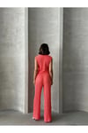 Kadın Bürümcük Dokulu Kolsuz Bluz & Bol Paça Pantolon Takım NSA-58084 - PEMBE