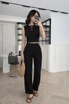 Kadın Bürümcük Dokulu Kolsuz Bluz & Bol Paça Pantolon Takım NSA-58084 - Siyah2