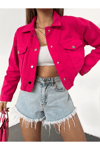 Kadın Çift Cepli Çıtçıt Düğmeli Eteği Püsküllü Crop Denim Ceket Zyn-58392 - KIRIMIZI