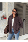 Kadın Çizgili Oversize Gömlek ZYN-58936 - KAHVERENGİ