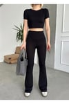 Kadın Crop Bluz Tayt Basic Takım ZYN-58842 - Si̇yah 2