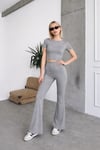 Kadın Crop Bluz Tayt Basic Takım ZYN-58842 - GRİ