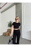 Kadın Crop Bluz Tayt Basic Takım ZYN-58842 - Si̇yah 2
