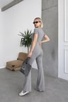 Kadın Crop Bluz Tayt Basic Takım ZYN-58842 - GRİ