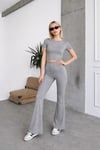 Kadın Crop Bluz Tayt Basic Takım ZYN-58842 - GRİ