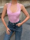 Kadın Dantel Detaylı Bodysuit - PEMBE