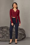 Kadın Dantel Detaylı Kruvaze Yaka Bağlamalı Crop Bluz ZYN-58874 - KIRMIZI