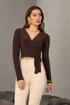 Kadın Dantel Detaylı Kruvaze Yaka Bağlamalı Crop Bluz ZYN-58874 - TAŞ