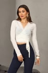 Kadın Dantel Detaylı Kruvaze Yaka Bağlamalı Crop Bluz ZYN-58874 - BEYAZ