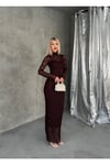 Kadın Dantel Maxi Elbise ZYN-58859 - KAHVERENGİ