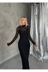 Kadın Dantel Maxi Elbise ZYN-58859 - SİYAH