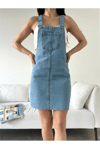 Kadın Denim Salopet Elbise - Mavi