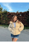 Kadın Dik Yaka Astarlı Şişme Peluş Mont Zyn-58389 - BEJ