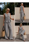 Kadın Dökümlü Peplum Bluz ve Pantolon Takımı