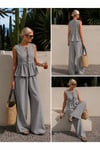 Kadın Dökümlü Peplum Bluz ve Pantolon Takımı - Gri
