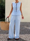 Kadın Dökümlü Peplum Bluz ve Pantolon Takımı - Bebe Mavi