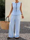 Kadın Dökümlü Peplum Bluz ve Pantolon Takımı - Bebe Mavi