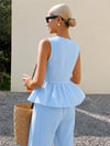 Kadın Dökümlü Peplum Bluz ve Pantolon Takımı - Bebe Mavi