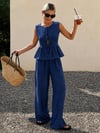 Kadın Dökümlü Peplum Bluz ve Pantolon Takımı