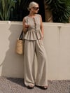 Kadın Dökümlü Peplum Bluz ve Pantolon Takımı