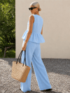 Kadın Dökümlü Peplum Bluz ve Pantolon Takımı - Bebe Mavi