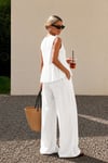 Kadın Dökümlü Peplum Bluz ve Pantolon Takımı