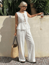 Kadın Dökümlü Peplum Bluz ve Pantolon Takımı - Beyaz