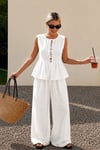 Kadın Dökümlü Peplum Bluz ve Pantolon Takımı