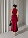 Kadın Drape Detaylı Yırtmaçlı Maxi Elbise - Bordo