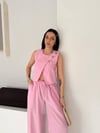 Kadın Düğme Detaylı Keten Görünümlü İkili Takım - Pembe