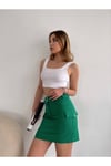 Kadın Düğme Detaylı Körük Cepli Gabardin Mini Etek Zyn-58475 - YEŞİL