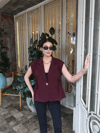 Kadın  Düğme Detaylı Yelek Bluz - Bordo