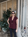 Kadın  Düğme Detaylı Yelek Bluz - Bordo