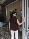 Kadın  Düğme Detaylı Yelek Bluz - Kahverengi