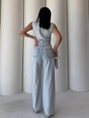 Kadın Düğmeli Denim Tulum - Açık Mavi