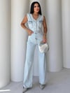 Kadın Düğmeli Denim Tulum - Açık Mavi