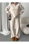Kadın Fermuarlı Oversize Eşofman Takımı HYN-58084 - BEJ