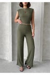 Kadın Fitilli Crop İkili takım NSA-58086 - HAKİ