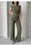Kadın Fitilli Crop İkili takım NSA-58086 - HAKİ