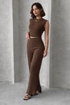 Kadın Fitilli Crop İkili takım NSA-58086 - KAHVERENGİ