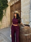 Kadın Fitilli Triko Crop İkili Takım - Bordo