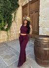 Kadın Fitilli Triko Crop İkili Takım - Bordo