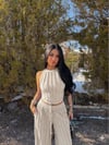 Kadın Fitilli Triko Crop İkili Takım - Krem